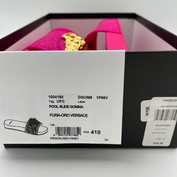 Women's Versace Barocco Palazzo Medusa Head Fuchsia Color Slides - Picture 12 of 15